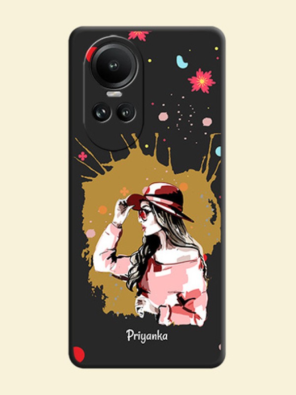 Mordern Lady With Color Splash Background With Custom Text On Space Black Personalized Soft Matte Phone Covers - Reno 10 Pro 5G