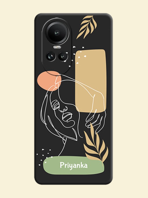 Custom Text With Line Art Of Women & Leaves Design On Space Black Personalized Soft Matte Phone Covers - Reno 10 Pro 5G