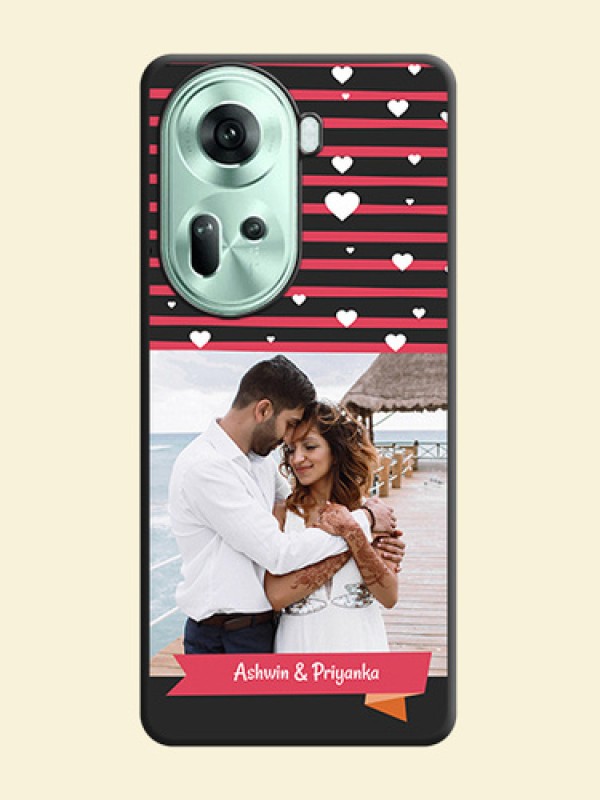 White Color Love Symbols with Pink Lines Pattern on Space Black Custom Soft Matte Phone Cases - Reno 11 5G
