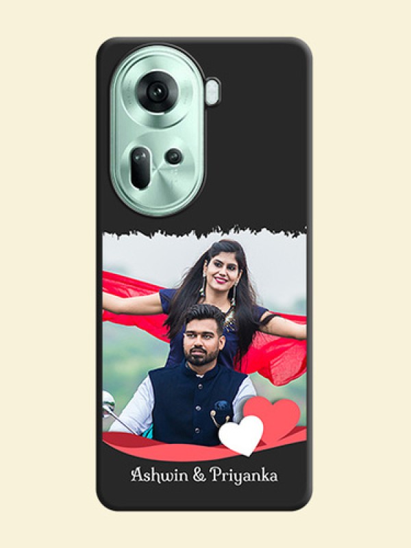 Pink Color Love Shaped Ribbon Design with Text on Space Black Custom Soft Matte Phone Back Cover - Reno 11 5G