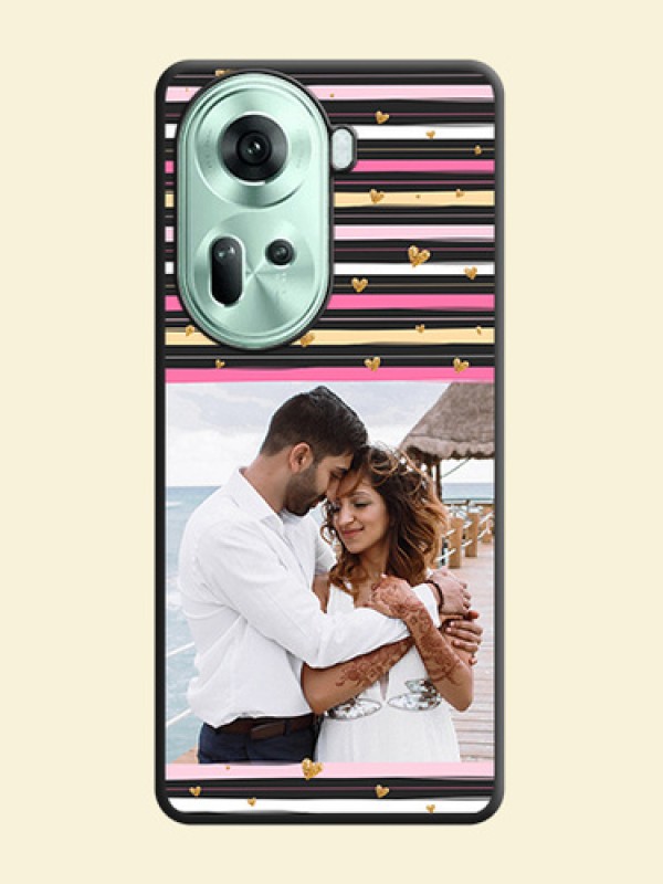 Multicolor Lines and Golden Love Symbols Design - Photo on Space Black Soft Matte Mobile Cover - Reno 11 5G