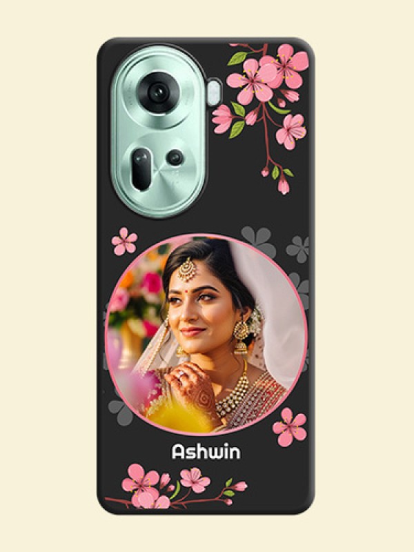 Round Image with Pink Color Floral Design - Photo on Space Black Soft Matte Back Cover - Reno 11 5G