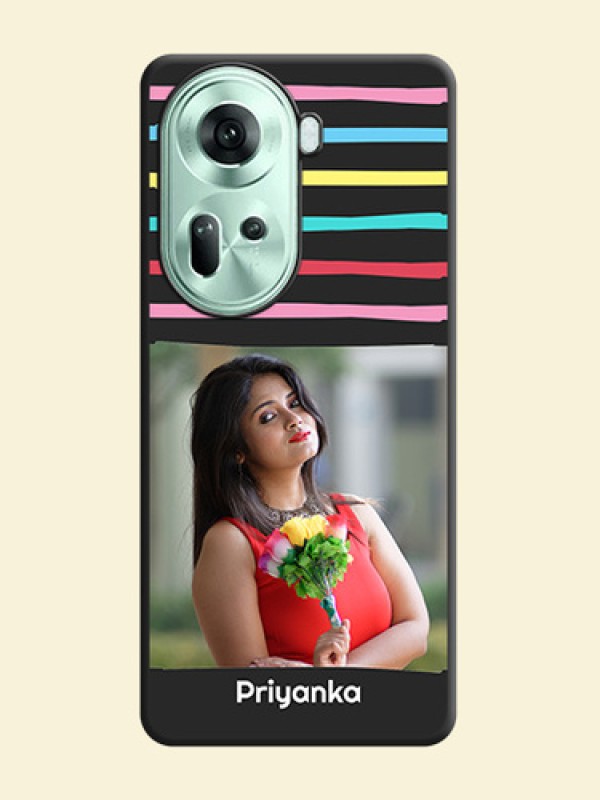 Multicolor Lines with Image on Space Black Personalized Soft Matte Phone Covers - Reno 11 5G