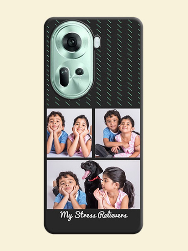 Cross Dotted Pattern with 2 Image Holder on Personalised Space Black Soft Matte Cases - Reno 11 5G