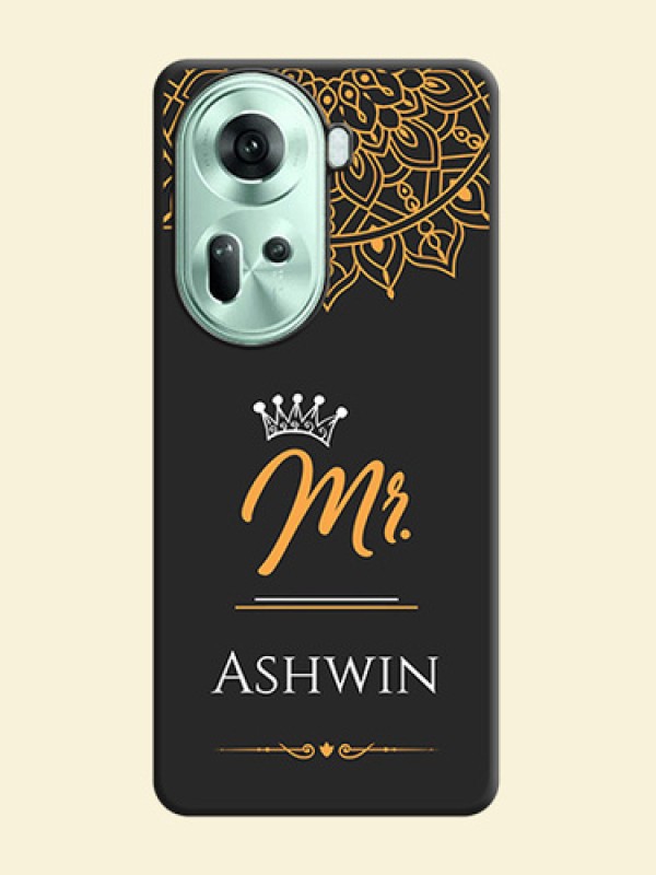 Mr Name with Floral Design on Personalised Space Black Soft Matte Cases - Reno 11 5G