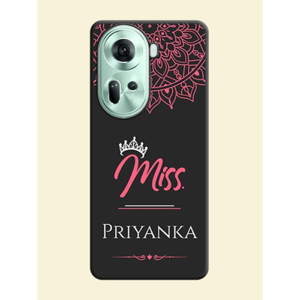 Mrs Name with Floral Design on Space Black Personalized Soft Matte Phone Covers - Reno 11 5G