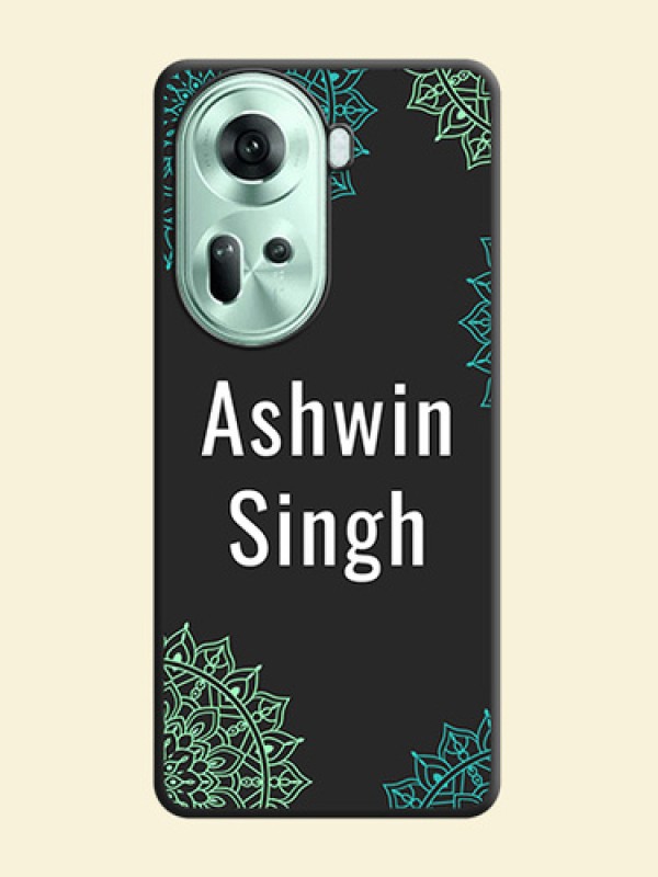 Your Name with Floral Design on Space Black Custom Soft Matte Back Cover - Reno 11 5G