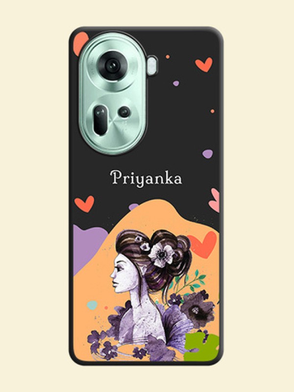 Namecase For Her With Fancy Lady Image On Space Black Personalized Soft Matte Phone Covers - Reno 11 5G