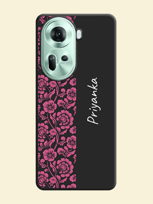 Pink Floral Pattern Design With Custom Text On Space Black Personalized Soft Matte Phone Covers - Reno 11 5G