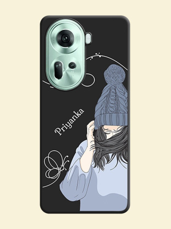 Girl With Blue Winter Outfiit Custom Text Design On Space Black Personalized Soft Matte Phone Covers - Reno 11 5G