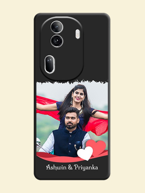 Pink Color Love Shaped Ribbon Design with Text on Space Black Custom Soft Matte Phone Back Cover - Reno 11 Pro 5G