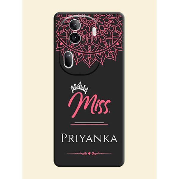 Mrs Name with Floral Design on Space Black Personalized Soft Matte Phone Covers - Reno 11 Pro 5G