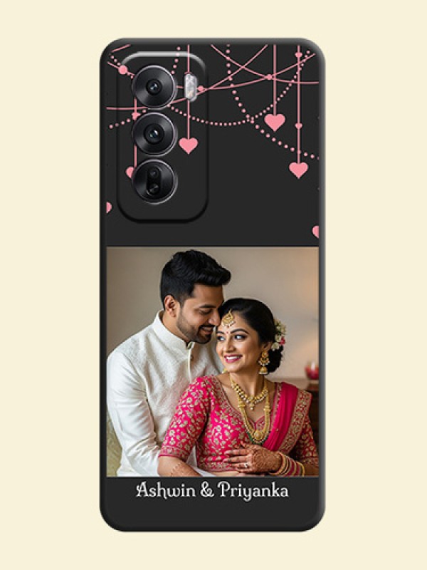 Pink Love Hangings with Text On Space Black Custom Soft Matte Mobile Back Cover - Oppo Reno 12 5G