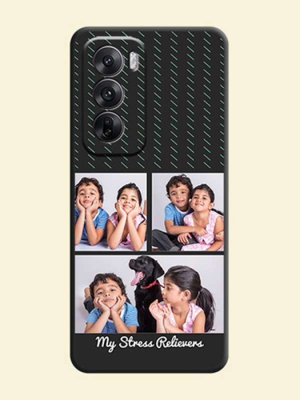 Cross Dotted Pattern with 2 Image Holder On Space Black Custom Soft Matte Mobile Back Cover - Oppo Reno 12 5G