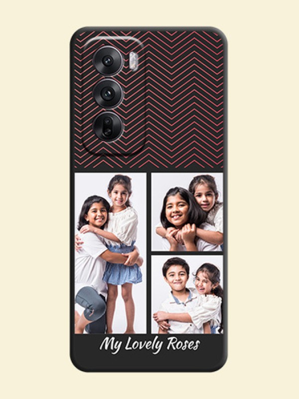 Wave Pattern with 3 Image Holder On Space Black Custom Soft Matte Mobile Back Cover - Oppo Reno 12 5G