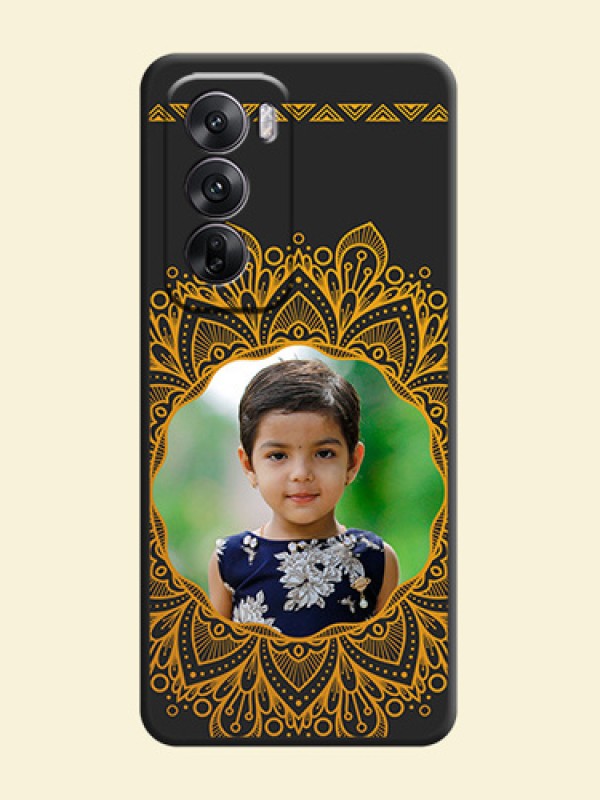Round Image with Floral Design On Space Black Custom Soft Matte Mobile Back Cover - Oppo Reno 12 5G