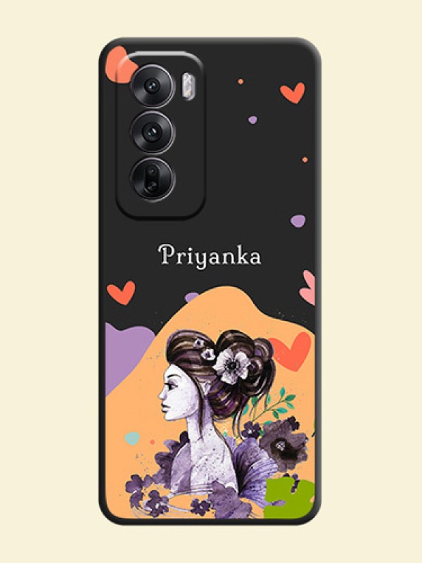 Namecase For Her With Fancy Lady Image On Space Black Custom Soft Matte Mobile Back Cover - Oppo Reno 12 5G