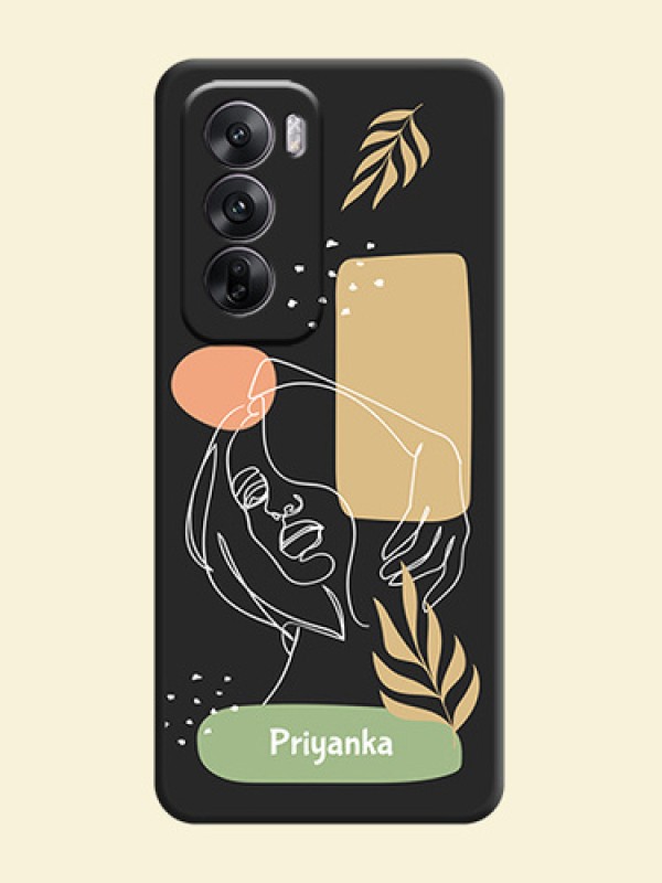 Custom Text With Line Art Of Women & Leaves Design On Space Black Custom Soft Matte Mobile Back Cover - Oppo Reno 12 5G