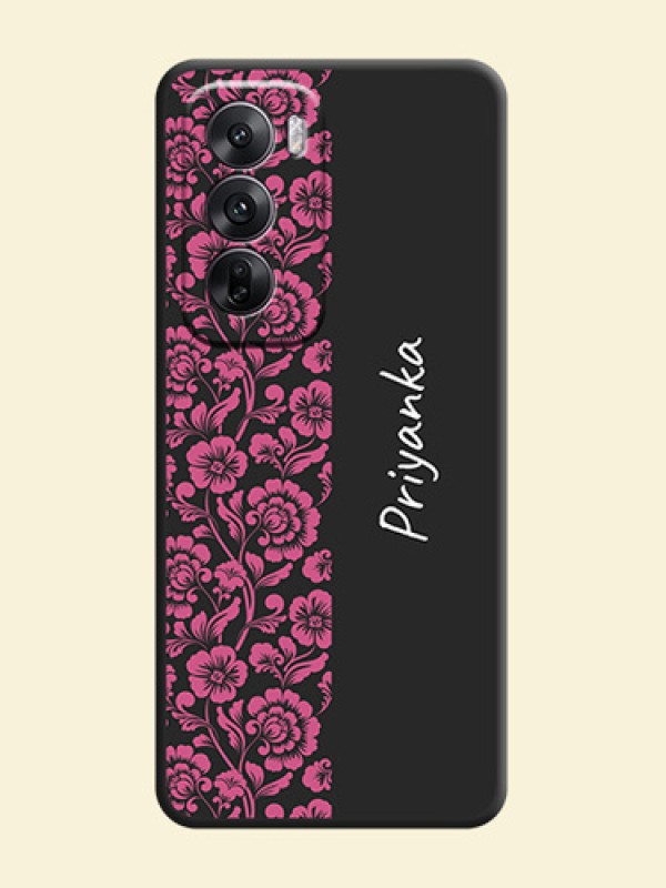 Pink Floral Pattern Design With Custom Text On Space Black Custom Soft Matte Mobile Back Cover - Oppo Reno 12 5G