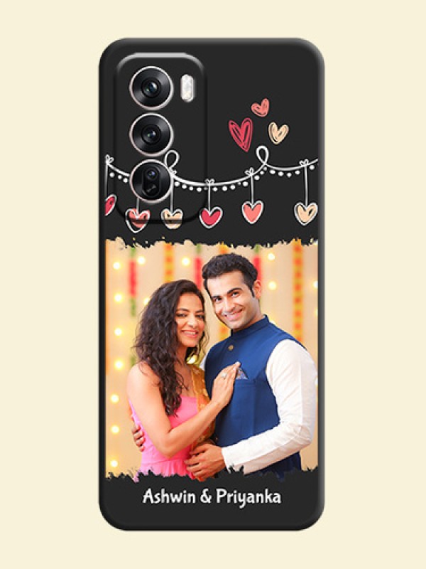 Pink Love Hangings with Name On Space Black Custom Soft Matte Mobile Back Cover - Oppo Reno 12 Pro 5G