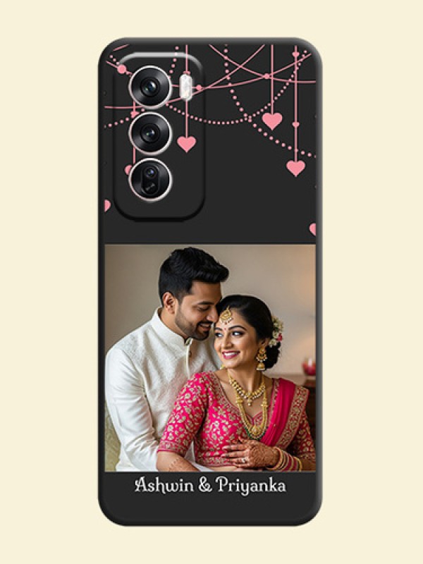 Pink Love Hangings with Text On Space Black Custom Soft Matte Mobile Back Cover - Oppo Reno 12 Pro 5G