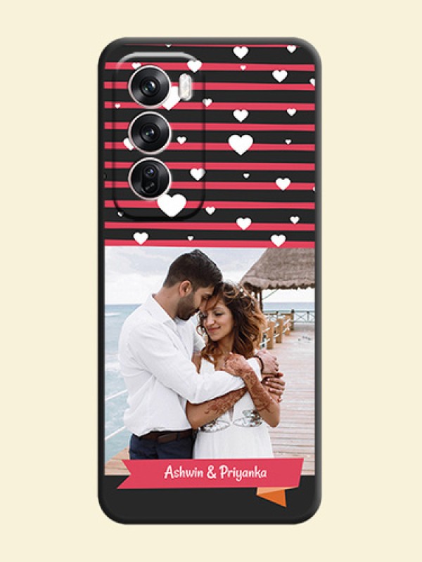 White Color Love Symbols with Pink Lines Pattern On Space Black Custom Soft Matte Mobile Back Cover - Oppo Reno 12 Pro 5G