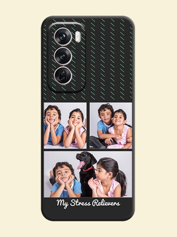 Cross Dotted Pattern with 2 Image Holder On Space Black Custom Soft Matte Mobile Back Cover - Oppo Reno 12 Pro 5G