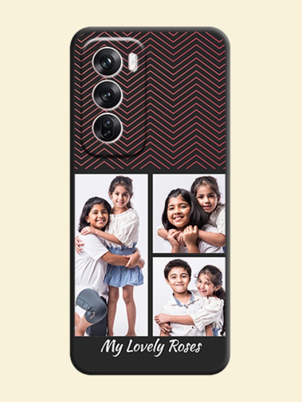 Wave Pattern with 3 Image Holder On Space Black Custom Soft Matte Mobile Back Cover - Oppo Reno 12 Pro 5G