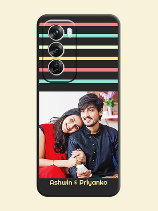 Color Stripes with Photo and Text on Photo On Space Black Custom Soft Matte Mobile Back Cover - Oppo Reno 12 Pro 5G