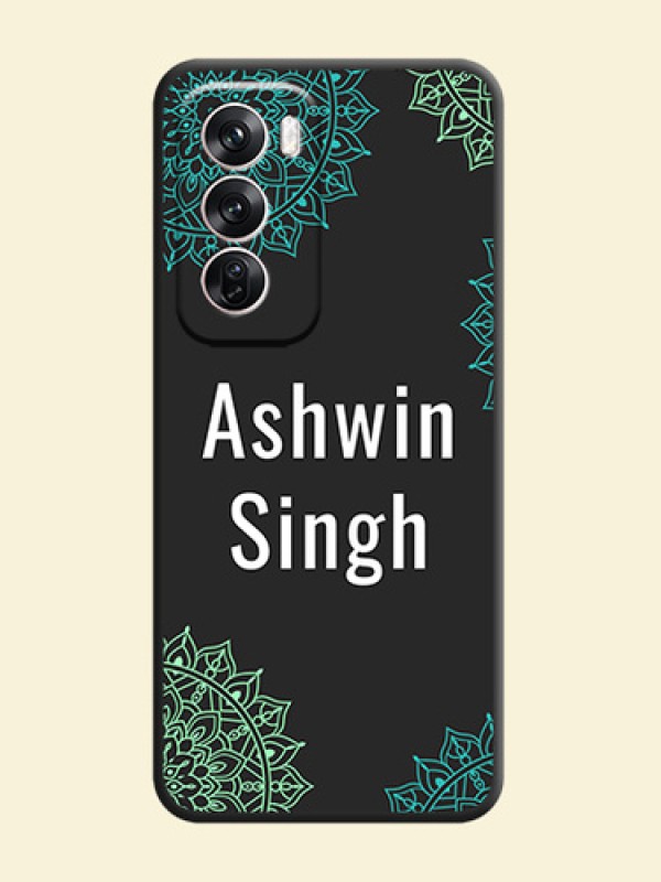 Your Name with Floral Design On Space Black Custom Soft Matte Mobile Back Cover - Oppo Reno 12 Pro 5G