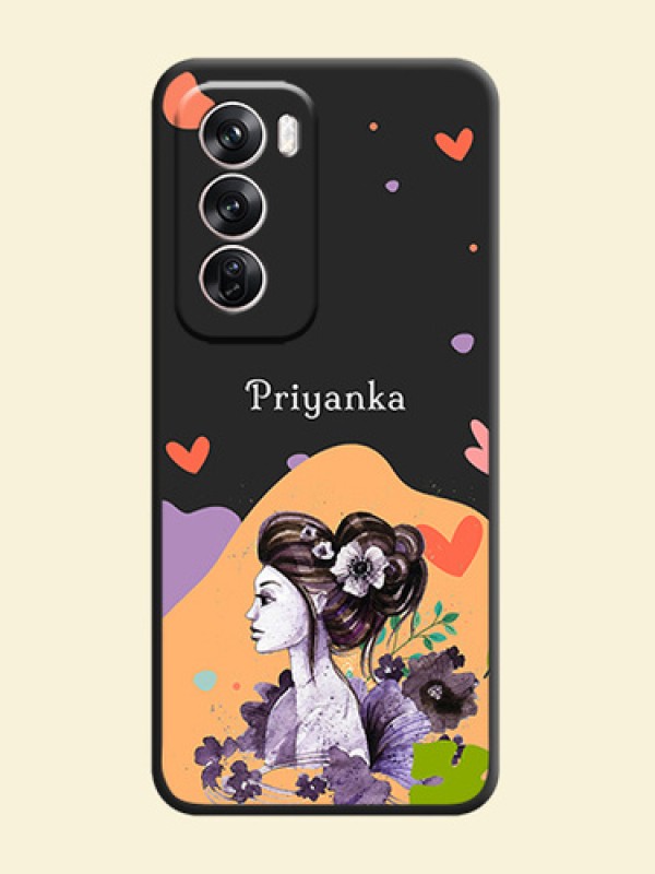 Namecase For Her With Fancy Lady Image On Space Black Custom Soft Matte Mobile Back Cover - Oppo Reno 12 Pro 5G
