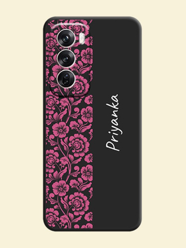 Pink Floral Pattern Design With Custom Text On Space Black Custom Soft Matte Mobile Back Cover - Oppo Reno 12 Pro 5G