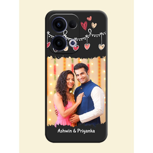 Pink Love Hangings with Name On Space Black Custom Soft Matte Mobile Back Cover - Oppo Reno 13 5G Pink Love Hangings with Name On Space Black Custom Soft Matte Mobile Back Cover - Oppo Reno 13 5G