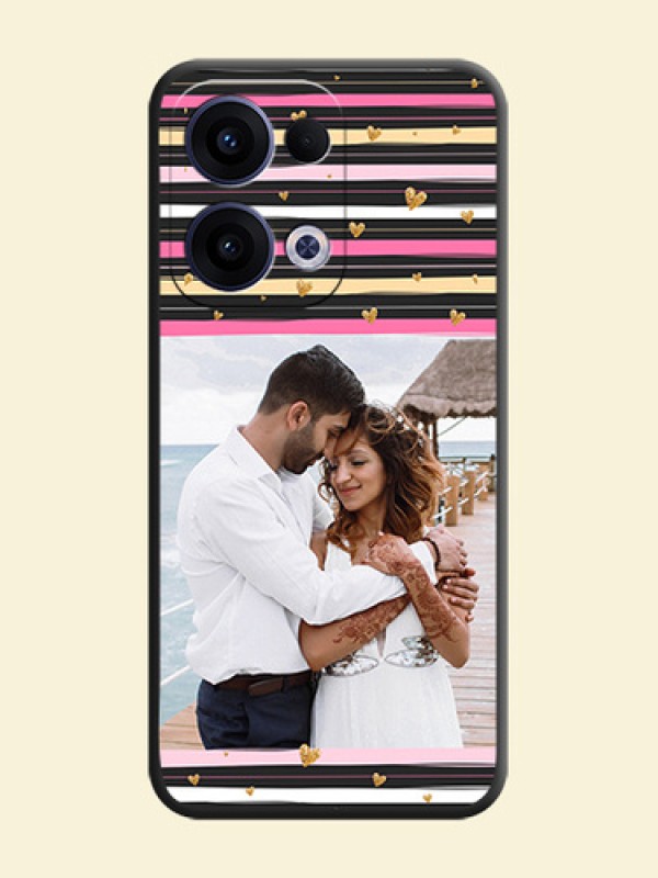 Multicolor Lines and Golden Love Symbols Design on Photo On Space Black Custom Soft Matte Mobile Back Cover - Oppo Reno 13 5G