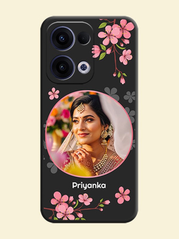 Round Image with Pink Color Floral Design on Photo On Space Black Custom Soft Matte Mobile Back Cover - Oppo Reno 13 5G