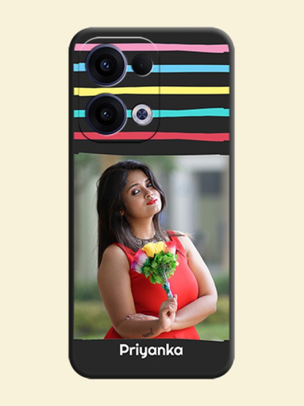 Multicolor Lines with Image On Space Black Custom Soft Matte Mobile Back Cover - Oppo Reno 13 5G