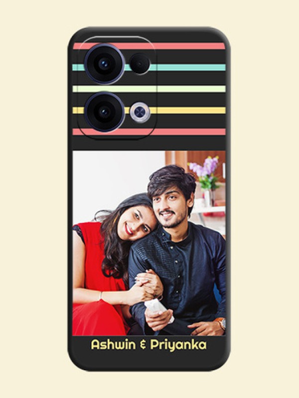 Color Stripes with Photo and Text on Photo On Space Black Custom Soft Matte Mobile Back Cover - Oppo Reno 13 5G