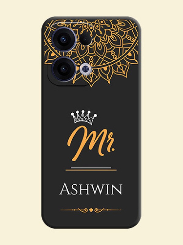 Mr Name with Floral Design On Space Black Custom Soft Matte Mobile Back Cover - Oppo Reno 13 5G