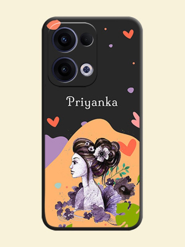 Namecase For Her With Fancy Lady Image On Space Black Custom Soft Matte Mobile Back Cover - Oppo Reno 13 5G