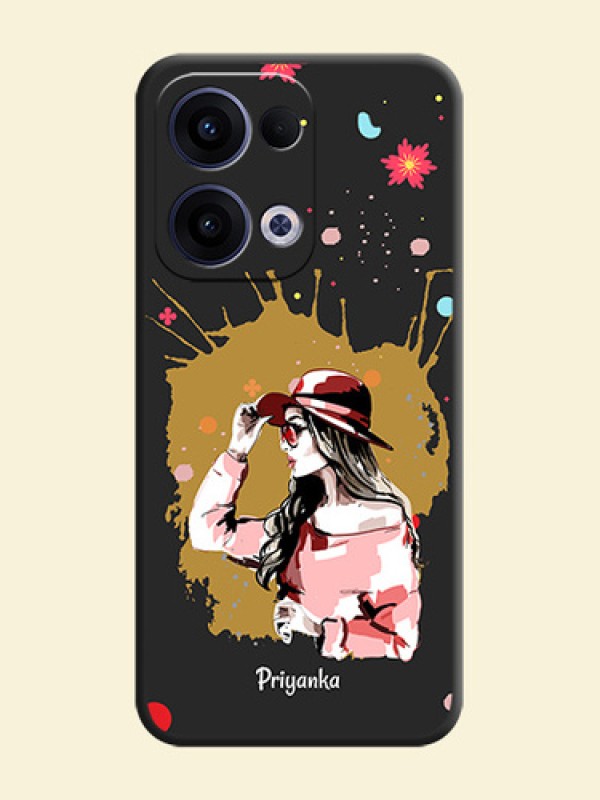 Mordern Lady With Color Splash Background With Custom Text On Space Black Custom Soft Matte Mobile Back Cover - Oppo Reno 13 5G