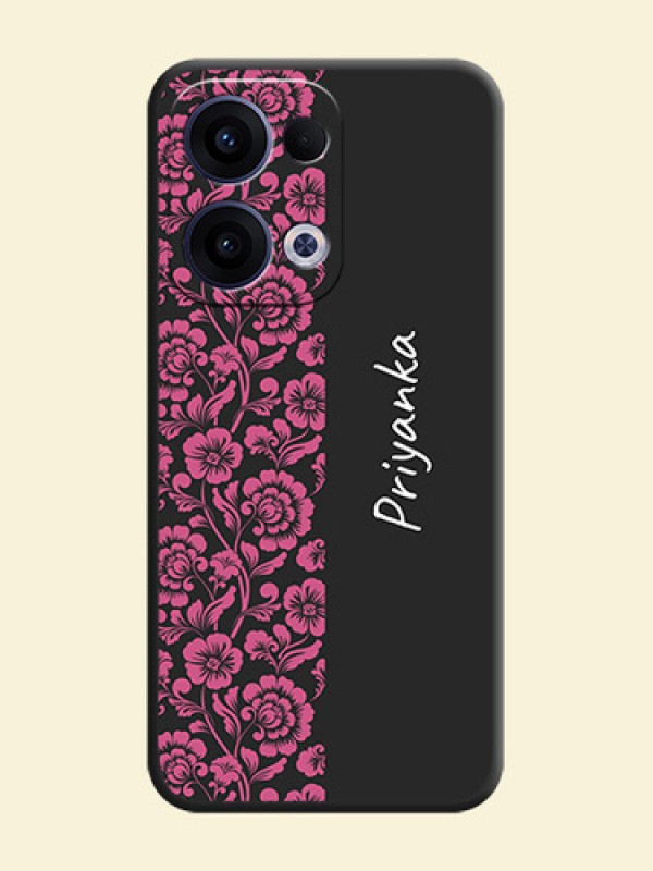 Pink Floral Pattern Design With Custom Text On Space Black Custom Soft Matte Mobile Back Cover - Oppo Reno 13 5G