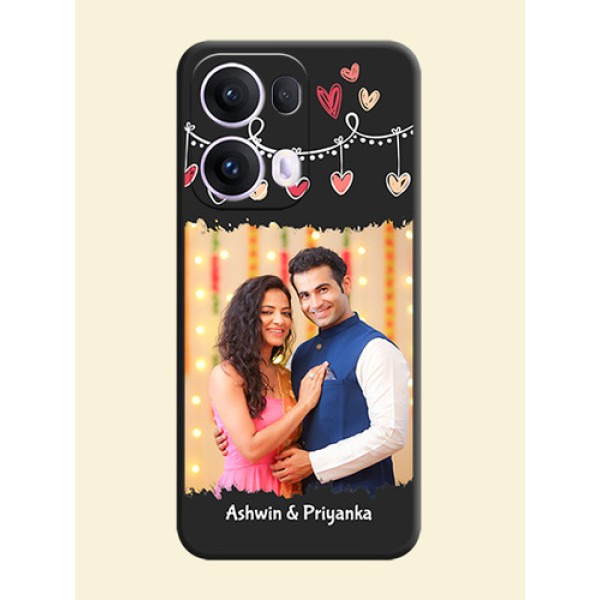 Pink Love Hangings with Name On Space Black Custom Soft Matte Mobile Back Cover - Oppo Reno 13 Pro 5G Pink Love Hangings with Name On Space Black Custom Soft Matte Mobile Back Cover - Oppo Reno 13 Pro 5G
