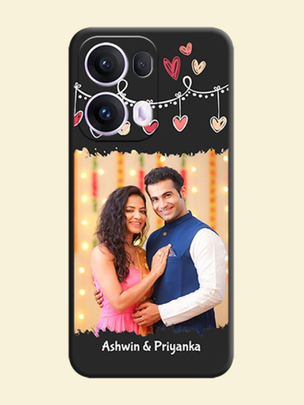 Pink Love Hangings with Name On Space Black Custom Soft Matte Mobile Back Cover - Oppo Reno 13 Pro 5G