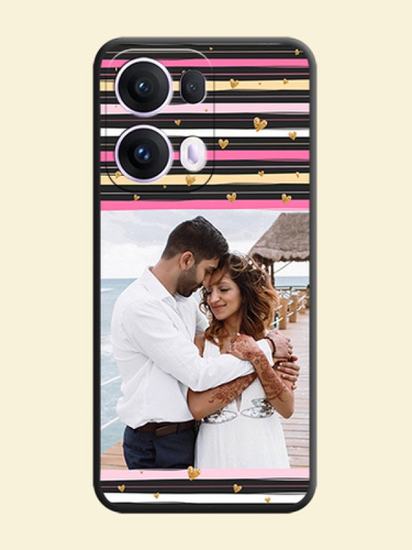 Multicolor Lines and Golden Love Symbols Design on Photo On Space Black Custom Soft Matte Mobile Back Cover - Oppo Reno 13 Pro 5G