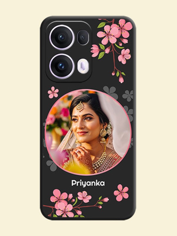 Round Image with Pink Color Floral Design on Photo On Space Black Custom Soft Matte Mobile Back Cover - Oppo Reno 13 Pro 5G