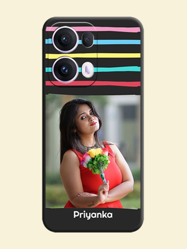 Multicolor Lines with Image On Space Black Custom Soft Matte Mobile Back Cover - Oppo Reno 13 Pro 5G