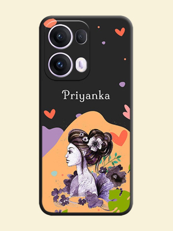 Namecase For Her With Fancy Lady Image On Space Black Custom Soft Matte Mobile Back Cover - Oppo Reno 13 Pro 5G