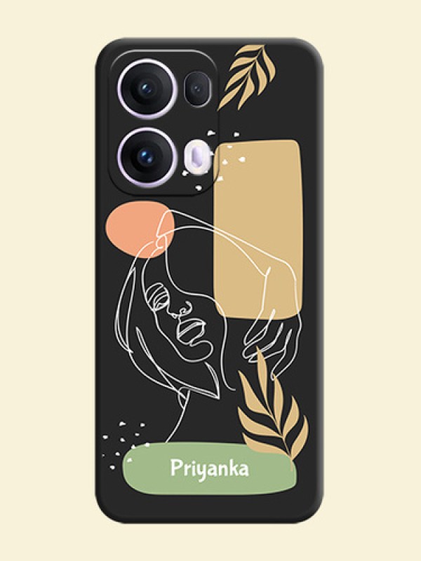 Custom Text With Line Art Of Women & Leaves Design On Space Black Custom Soft Matte Mobile Back Cover - Oppo Reno 13 Pro 5G