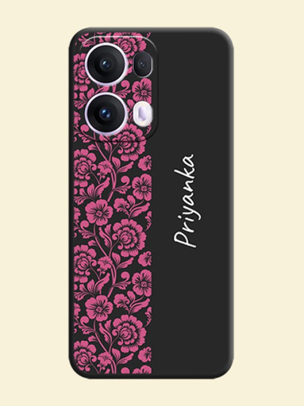 Pink Floral Pattern Design With Custom Text On Space Black Custom Soft Matte Mobile Back Cover - Oppo Reno 13 Pro 5G