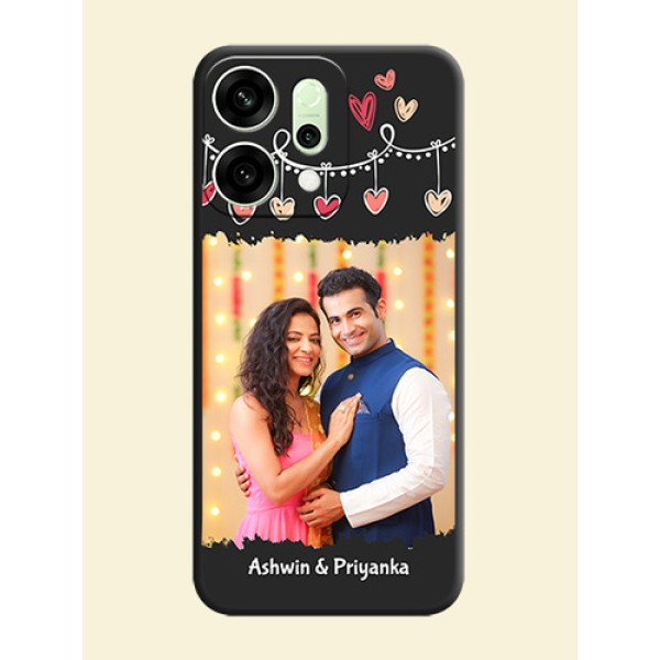 Pink Love Hangings with Name On Space Black Custom Soft Matte Mobile Back Cover - Oppo Reno 14 5G Pink Love Hangings with Name On Space Black Custom Soft Matte Mobile Back Cover - Oppo Reno 14 5G